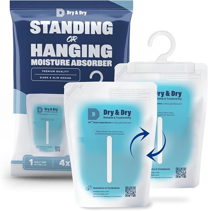 Dry & Dry 100 Packs Hybrid Moisture Absorbers & Musty Odor Eliminator Dehumidifier to Control Excess Moisture for Basements, Closets, Bathrooms, Laundry Rooms. Moisture Absorbers