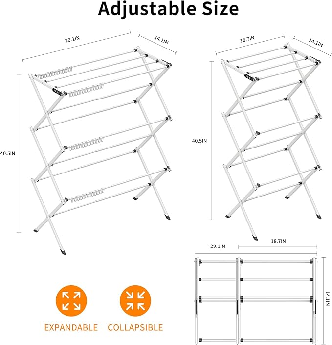 3 Tier Clothes Drying Rack,Foldable & Portable Clothing Drying Rack,Space-Saving Design, Indoor & Outdoor Laundry Rack for Drying Clothes,Metal Dryer Rack-White+Black