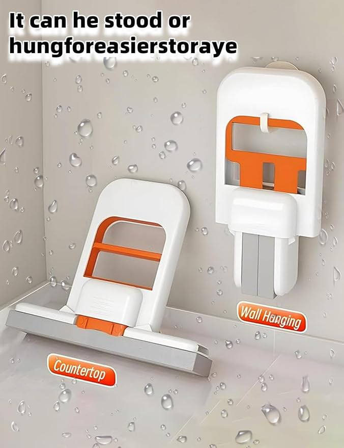 Mini Foldable Desktop Mop, Mini Mop for Small Spaces, Portable Cleaning Sponge Mop for Bathroom, Kitchen, Countertops, Glass, Tile - Wet/Dry Use with One-Hand Squeeze Handle & Replaceable Head (White)