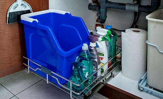6 Gallon Stackable Recycling Bins for Homes, Garages, Offices Made of 100% Recycled Plastic - (Blue, 20 Pack)
