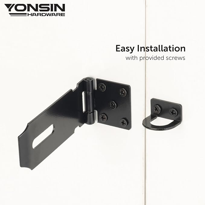4" Door Padlock Safety Hasp Latch 2 Pcs, Door Hasp Clasp Lock Gate Shed Hasp Latch Lock for Door Window Cabinet Pet Cage Toolbox Shed Fence, 304 Stainless Steel, Matte Black Finish