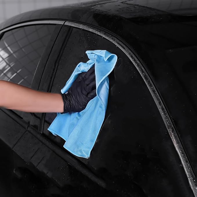 SPTA Ultra Fine Microfiber Cloths for Glass, 12 Pack Microfiber Glass Cleaning Cloth, 16 InchX16 Inch, 300GSM, Lint Free Quickly Clean Window, Glasses, Windshields, Mirrors, and Stainless Steel, Blue