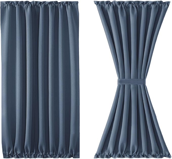 DWCN French Door Curtains – Rod Pocket Thermal Blackout Curtain for Window/Patio Doors/Doorways/Classroom/Kitchen for Privacy, 54W by 40L Inches, 1 Panel with Tieback, Dusty Blue