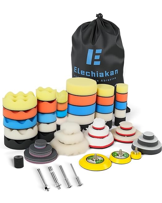 78PCS Drill Polishing Buffing Pads Kit with Buffer Polisher Attachment, 1/2/3 Inch Car Polishing Detailing Wheels for Dremel Air Mini Polisher Sander, Headlights Restoration Pad for Waxing Cleaning