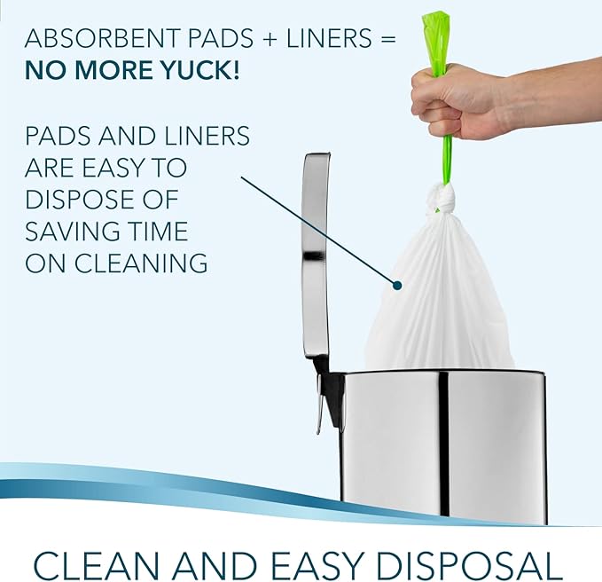 Disposable Bedside Commode Liners and Pads for Portable Toilet Chair Seat Bucket and Bedpan | Combo Pack of 72 Waste Bags and 72 Absorbent Pads | Universal Fit
