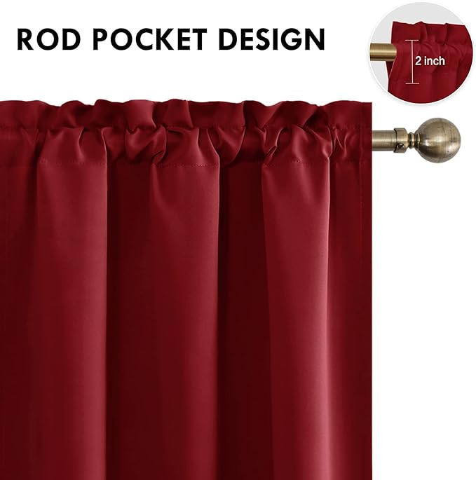 DWCN Christmas Burgundy Room Darkening Blackout Curtains - Thermal Insulated Privacy Energy Saving Window Curtain Drapes 42 x 45 inch Length, Set of 2 Bedroom Living Room Curtains