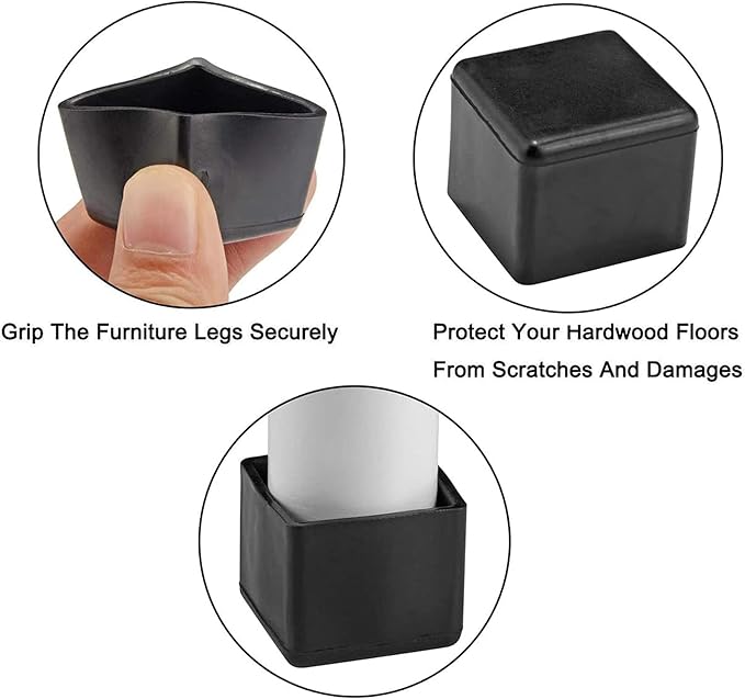 12 Pcs Black Square Anti-Slip Rubber Leg Tips Chair Leg Caps Furniture Floor Protectors Chair Table Bar Stool Leg Covers Furniture Leg Cube Feet 1.97 Inch x 1.97 Inch (50 x 50mm)