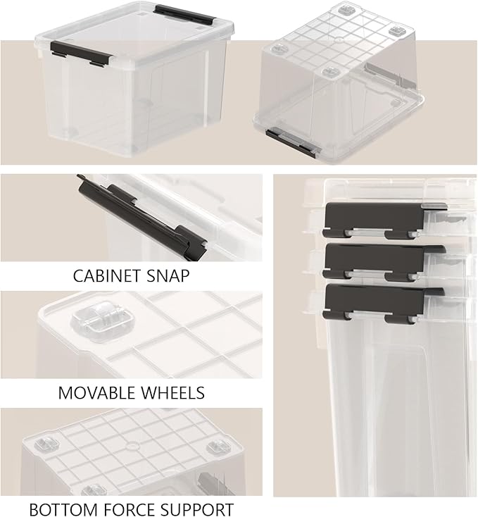 4-Pack 50 Quart Large Clear Storage Box, Plastic Storage Latch Bin