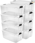 Sterilite 8-Pack Ultra Latching Box, Storage Bins with Lids, Clear Plastic, 116 Quart - Heavy-Duty Organizing Containers for Closet, Bathroom, and Office
