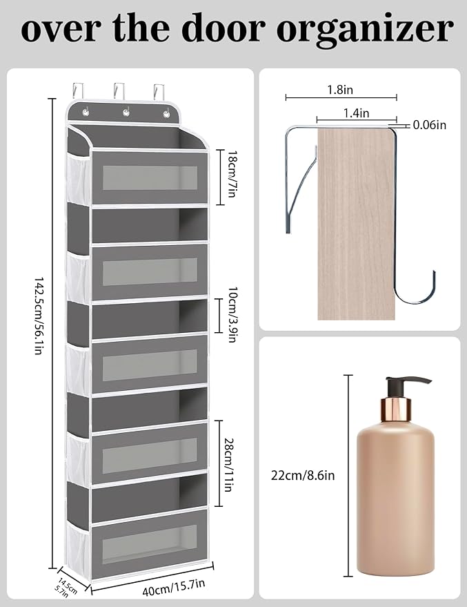 Over The Door Organizer, 5 Shelves Closet Door Hanging Storage and Organizer with 10 Mesh Pockets, Nursery Closet Organizer, Baby Essentials, Stuffed Animal Storage