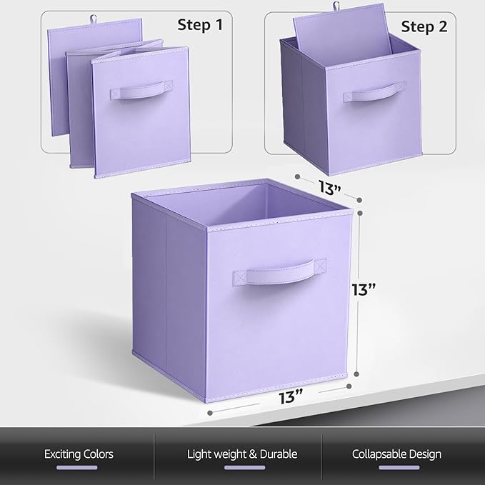 Sorbus 13 Inch Storage Bins - Sturdy Collapsible Fabric Storage Cubes with Handle - 8 Foldable Baskets for Organizing Clothes, Toys, Books - Storage Baskets for Shelves, Closets