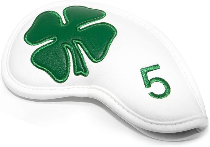 Golf Iron Covers Golf Iron Head Covers Leather Golf Iron Covers for Golf Clubs 10pcs Golf Iron Headcovers Lucky Clover Golf Club Head Covers for Iron with Magic Tape Fit All Brands