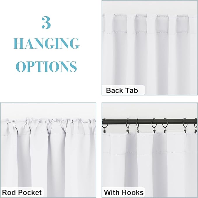 RYB HOME Kitchen Window Curtains - Blackout Privacy Half Window Curtains for Bedroom Bathroom Dining Living Room Cafe Office Short Tiers Drapes, W 34 x L 36 inches, 2 Panels, Pure White
