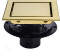 RANDOM Brushed Gold Shower Drain Square with Adjustable Base Flange,SUS304 Stainless Steel 6 inch Floor Drain Kit with Tile Insert Flat Shower Drain Cover & Threaded Adapter.98728BG-S