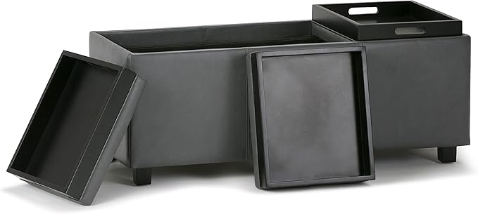 SIMPLIHOME Avalon 42 inch Wide Contemporary Rectangle Storage Ottoman in Stone Grey Vegan Faux Leather, Assembled, For the Living Room, Entryway and Family Room