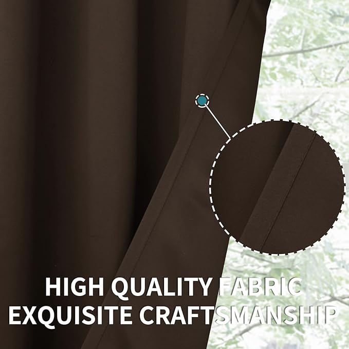 BGment Short Blackout Curtains 40 Inches Length - Rod Pocket Thermal Insulated Room Darkening Window Drapes for Kitchen Bedroom Bathroom, Brown, 2 Panels, 42 x 40 Inch