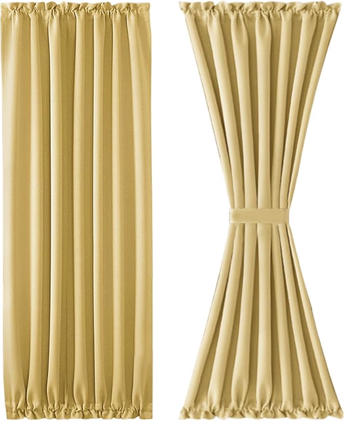 DWCN French Door Curtains – Rod Pocket Thermal Blackout Curtain for Doors with Glass Window, Kitchen and Patio Doors for Privacy, 54 X 72 Inches Long, 1 Curtain Panel with Tieback, Light Yellow