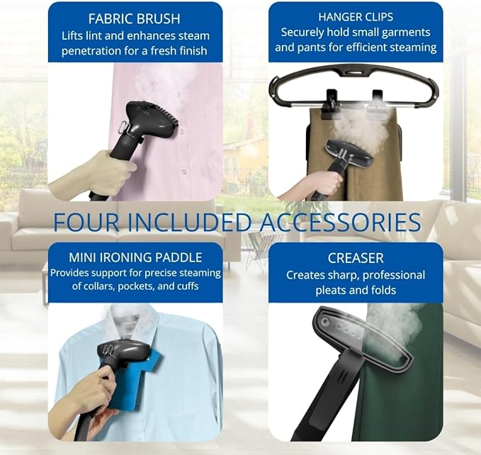 SALAV® Professional Garment Steamer for Clothes with Foot Pedal Control, Stainless Steel Steam Plate, Retractable Power Cord, 1.8L Water Tank for 1hour Steam Time, Wheels for Easy Movement, Gold