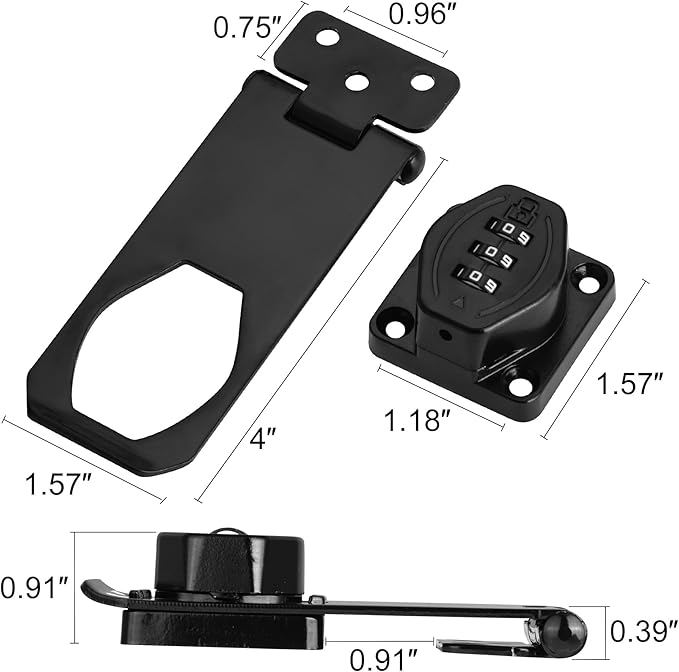 Cozy Tower 4 inch 180 Degrees Hasp Combination Lock for Cabinet, Combo Latch Lock for Cupboard, Drawer, Closet Door, Garage Fence Shed Door (Black, 1 Pack)