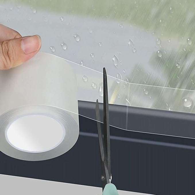 Transparent Window Weather Sealing Tape 2.76 Inch x 16.5 FT Weather Stripping Residue-Free Clear Window Insulation Caulk for Shower Glass Gaps and Clear Tape Doors Windows Windproof