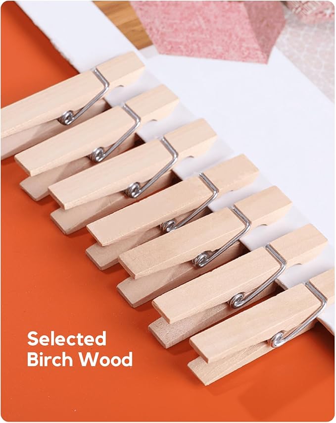 Clothes Pins Wooden Clothespins for Photo 1.77 Inch 50 PCS, Small Wood Clips Close Pin for Classroom Crafts Project Decorations Hanging Pegs 1 3/4"