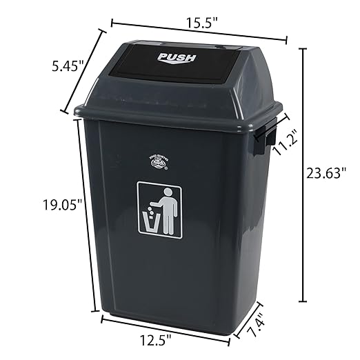 13 Gallon Plastic Swing Lid Trash Can, Outdoor Garbage Can, Grey, 4 Pack