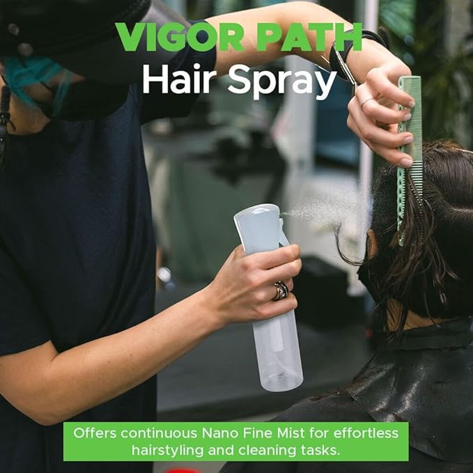 VIGOR PATH Continuous Spray Bottle for Hair – Fine Mist Mister for Hairstyling, Cleaning, Plants, Pets, Barbers, Salons, and Essential Oil Applications (300ml/10.1 oz) Clear 2 Pack