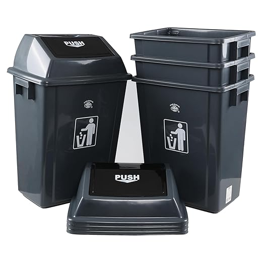 13 Gallon Swing Top Garbage Can, Plastic Waste Bin with Lid, Kitchen Trash Can, 4 Pack, Gray