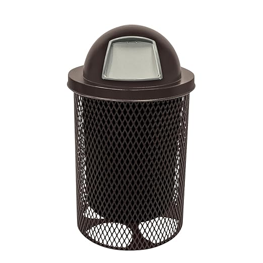 COATEDOUTDOORFURNITURE RDT-BRW Heavy Duty 32 Gallon Round Trash Receptacle, Liner Included, Brown with Black Dome, Made in America