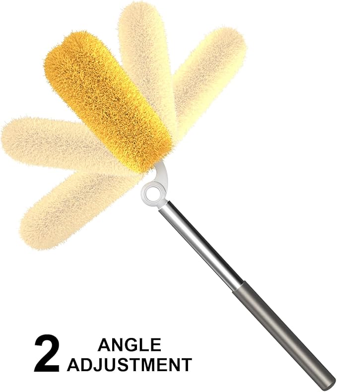 Long Handle Duster with 2 Replacement Heads, Washable Cleaning Duster Kit with Laundry Mesh Bag, Cobweb Duster, Extendable Dusting Tool for Home and Office