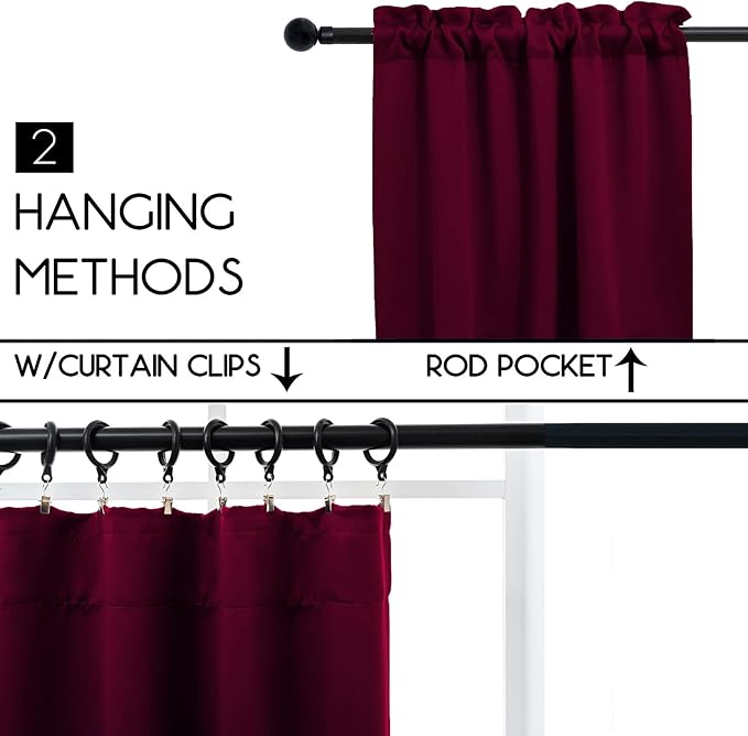 Pickluc Burgundy Cafe Curtain (Half Window Curtain) 36 Inches Length, Rod Pocket Small Kitchen Curtain, Short Blackout Curtain for Small Window, 30" Wide and 36" Long, 2 Panels
