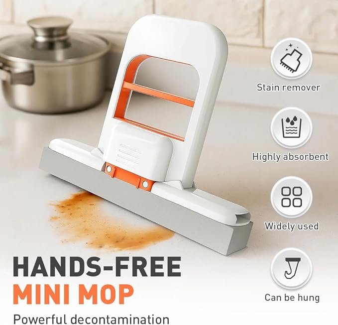 Mini Foldable Desktop Mop, Wet and Dry Portable Cleaning Sponge Mop,Self Squeezing Mini Sponge Mop with One Replaceable Head,for Small Spaces,Bathroom,Kitchen,Glass (Black/2pcs)