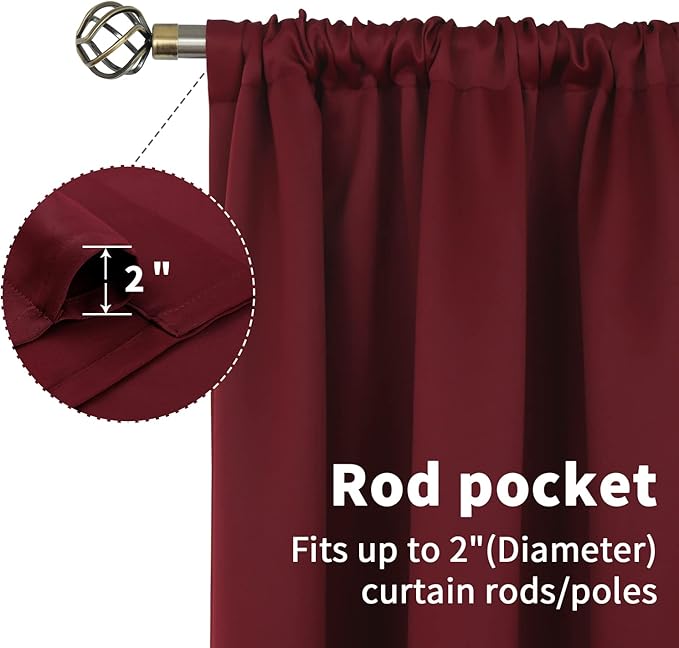 BGment Burgundy Blackout Curtains 72 Inch Length 2 Panels for Living Room - Thermal Insulated Drapes with Rod Pocket Privacy Christmas Decor for Dining Bedroom, 52 x 72 Inch