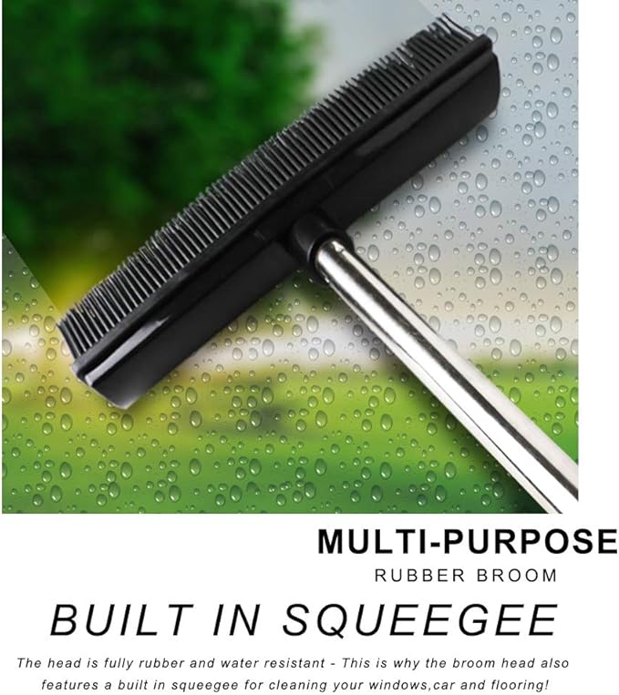 Pet Hair Rubber Broom Floor Brush for Carpet Dog Hair Remover with Built in Squeegee Silicone Broom Suitable for All Surface
