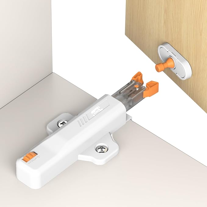 Jiayi Push to Open Door Catches Heavy Duty 2 Pack Push Opener Door Latch for Cupboard White Touch Open Latches for Closet Closing Wardrobe Closure Spring Push Latch