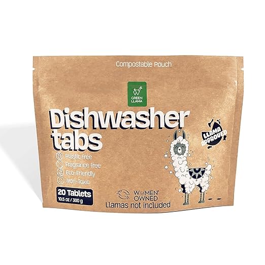 Dish Washing Machine Tablets, Pack of 20 - Fragrance-Free, PVA-Free, Non-Toxic Dishwasher Tablets in Compostable Packaging – Women-Owned Company, Leaping Bunny Certified