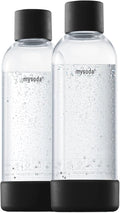 Mysoda Carbonating Bottles 2Pck 1L - Compatible with MySoda and any brands - Lid and Base Made of Wood Composite - Quick-Lock Reusable Bottles - BPA Free - Black