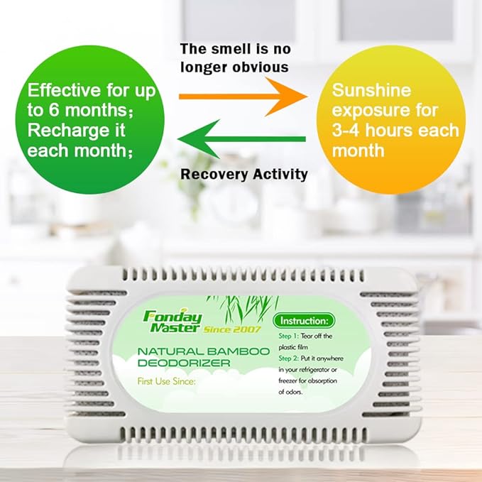4Packs Fonday Refrigerator Deodorizer Odor Eliminator for Fridges Freezers Coolers Lunch Boxes Bamboo Charcoal More Effective Than Baking Soda