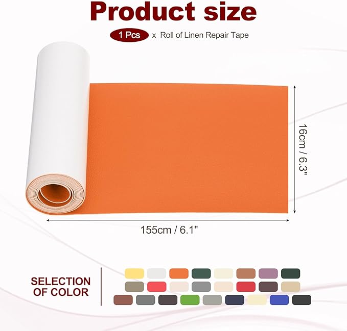 PATIKIL Leather Patches Tape for Furniture, 6.3 x 61 Inch Self Adhesive Vinyl Leather Repair Kit Cover Sheet for Couch, Sofa, Car Seats, Office Chair, Orange