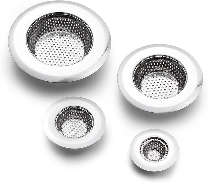 4 Pack Heavy Duty Stainless Steel Kitchen Sink Drain Strainer, Bathroom Hair Catcher Shower Drain Cover, Sink Tub Drain Stopper, Wash Basin Floor Drain, 2.1 to 4.5 Inch Diameter Rim