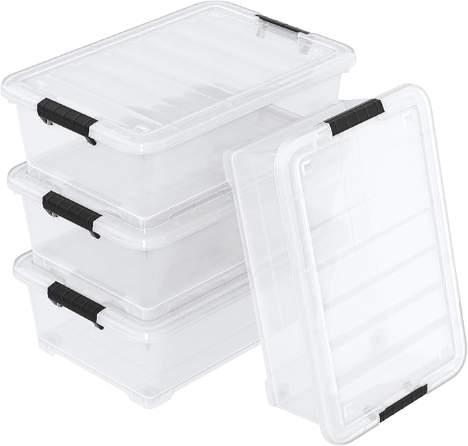 20L Under Bed Storage Containers, Closet Organizers and Storage Bins, Under Bed Storage Box with Wheels, Set of 4