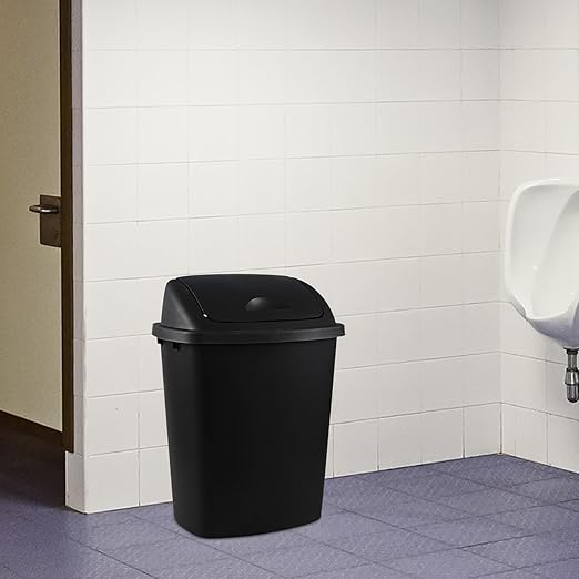 Bringer 10 Gallon Tall Kitchen Trash Can, Set of 4 Black Plastic Garbage Can with Swing Lid