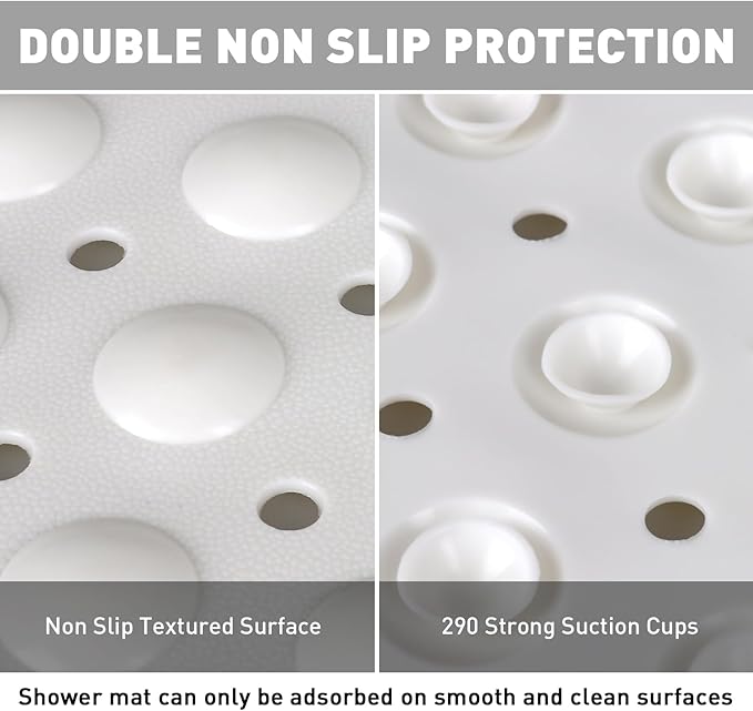 Shower Mat Non Slip: 35.4 x 23.6 Inch Extra Large TPE Shower Mats for Inside Shower - Anti Slip Shower Stall Matt with Drain Hole and Suction Cups for Elderly