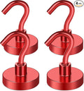 MIKEDE Magnetic Hooks Heavy Duty, 40 Lbs Magnet with Hooks for Cruise Cabins, Strong Magnets Neodymium for Hanging, Magnetic Wall Hooks for Refrigerator, Locker, Workplace(Red, 4 Pack)