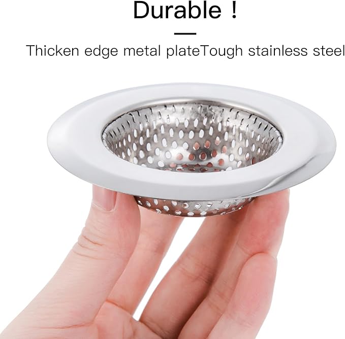4 Pack Heavy Duty Stainless Steel Kitchen Sink Drain Strainer, Bathroom Hair Catcher Shower Drain Cover, Sink Tub Drain Stopper, Wash Basin Floor Drain, 2.1 to 4.5 Inch Diameter Rim