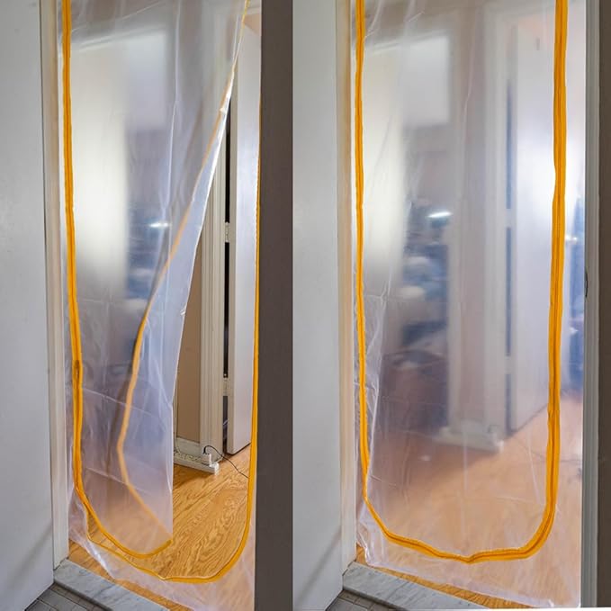 PAD 'N PROTECT Zipper Door Dust Barrier with U-Shape Zipper Door, 4' x 7.2', 4mil, Heavy Duty Dust Barrier U Zipper & Flap Hooks, Double Sided Tape, Easy Install, Yellow Zip, Ready to Use