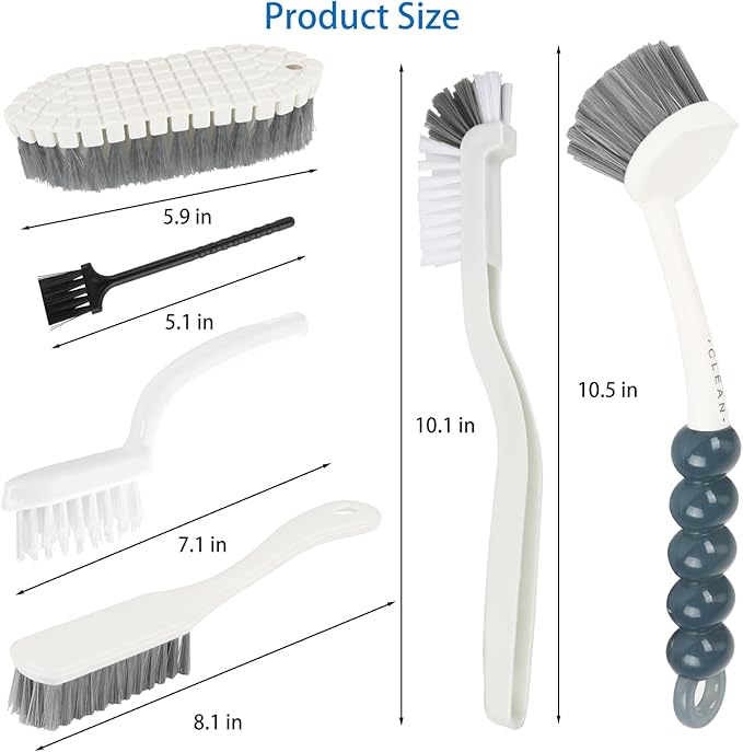 6 Pack Multipurpose Household Cleaning Set, Deep Cleaning Brush Set with Grips - Dish, Scrub, Bottle, Shoe, Groove Gap, Keyboard Brush for Kitchen, Bathroom (B)