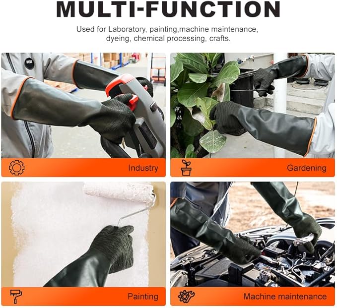 Heavy Latex Chemical Resistant Gloves - Reusable Long Rubber Dishwashing Gloves with Forearm Protection for Men - Waterproof, Industrial Safety Gear, Acid & Alkali Resistant, Oil-Proof，22“XL,1 Pair