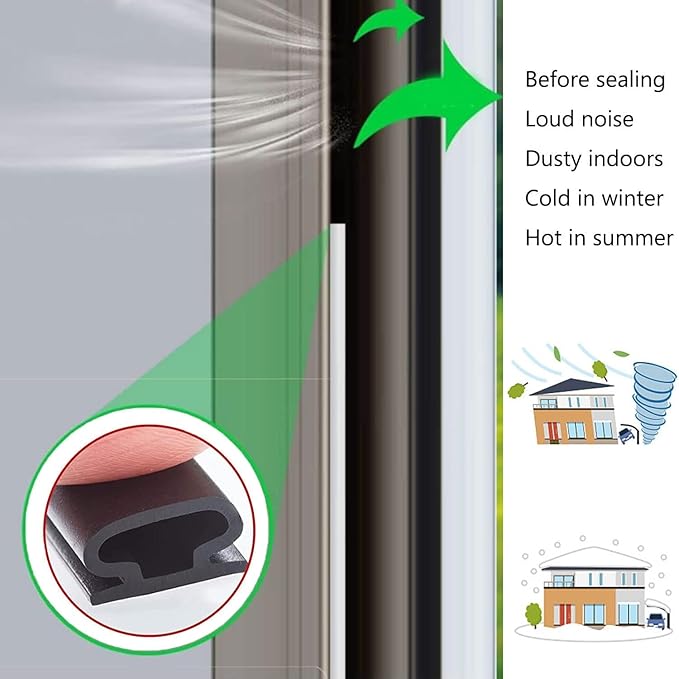 Black Rubber Weather Stripping Door Seal Strip, D Shape Door Rubber Weather Seal Strip, Self-Adhesive Door Weatherstripping Soundproofing Door Seal Strip for Windows (33 feet, Black),(pundin-1)