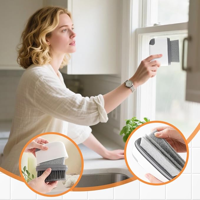 2 in 1 Groove Cleaning Brush, Upgraded Crevice Cleaning Brush & Magic Window Track Cleaner for Sliding Door Tracks, Window Sills, Tile Lines, Car Vents, Kitchen and Bathroom Tight Spaces (1PC)